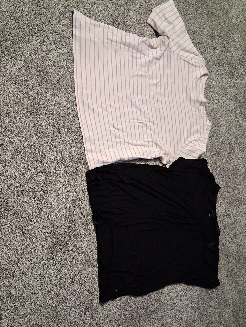 Women's Short Sleeve Stripe Tee & Black Tee Set - Pink Stripe and Black